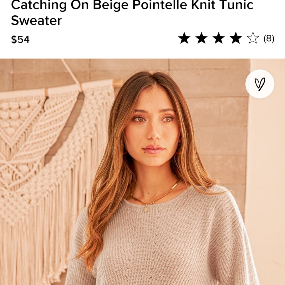 Lulu's Catching on Beige Pointelle Knit Tunic Swea